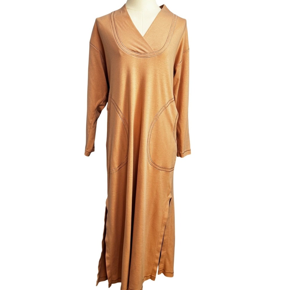 Vintage Verena Mauve Pink 100% Cotton Maxi Dress Pocket Side Slit Sz M USA Comfy